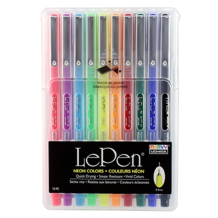 Marvy Uchida LePen Micro-Fine Point Pen, Neon, 10 Colors 4300_10F